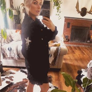 Oversized denim trucker jacket with star embroidered patches